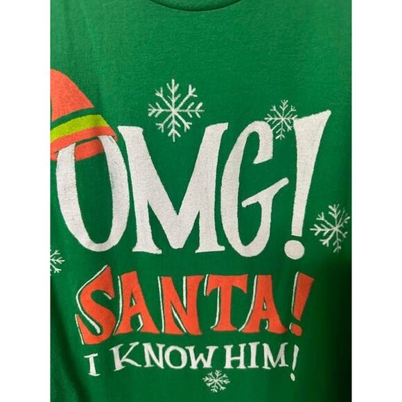 OMG! Santa! I Know Him! Green Christmas Graphic Tee Holiday Shirt Unisex Medium - Picture 2 of 4
